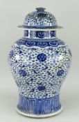 CHINESE BLUE & WHITE GINGER JAR & COVER OF BALUSTER FORM