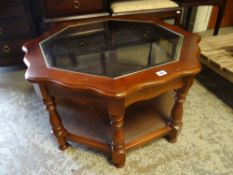 TWO TIER GLASS TOP & CANE WORK COFFEE TABLE