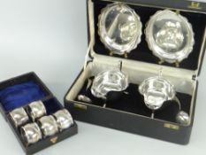 CASED PAIR OF SAUCE BOATS, STANDS & LADLES of crimped form on three pad-feet, Sheffield, close