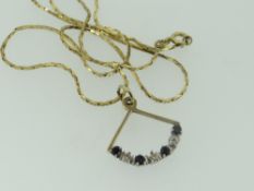 9CT YELLOW GOLD DIAMOND AND SAPPHIRE SET FAN DESIGN PENDANT on 9ct yellow gold fine articulated