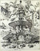 PATRICK WOODROFFE limited edition (4/50) etching - fairy tale type illustration entitled 'Mushroom