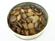 VINTAGE TIN & CONTENTS to include large quantity of penny's and half penny coins, appearing to be