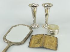 ASSORTED SILVER / PART-SILVER ITEMS to include pair of weighted bud-vases, machine-turned vanity-