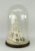 MEIJI PERIOD JAPANESE IVORY MODEL OF A PAGODA BUILDING under a glass dome on wooden base with