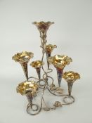 VINTAGE EPNS EPERGNE in the form of trailing ivy with seven trumpet shaped posy vases, 35cms high