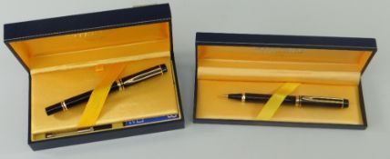 PAIR OF CASED WATERMAN 'IDEAL' PENS comprising fountain pen with 18k gold nib and ball-point pen,