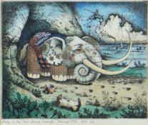 PATRICK WOODROFFE limited edition (14/50) coloured etching - surreal fantasy elephant entitled '