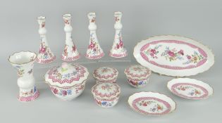 ROYAL WORCESTER AMELIA DRESSING TABLE SUITE, floral decorated, includes posy vases, boxes ETC
