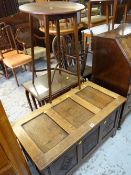 VINTAGE LINEN-FOLD & PANELLED BLANKET CHEST / CIRCULAR TOP TABLE NEST OF THREE COFFEE TABLES