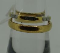 TWO 22CT YELLOW GOLD WEDDING BANDS, one having white metal flower head pattern, 5.8gms.