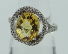 9CT WHITE GOLD CITRINE RING in box, 5.6gms