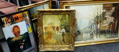 PARCEL OF FURNISHING OILS ON CANVAS including M.Blake winter street scene, 60 x 90cms, oil on