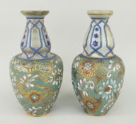 DOULTON PAIR OF DOULTON LAMBETH SILICONE SLATERS PATENT VASES overall decorated with flowers and