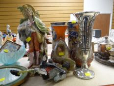 BLUE VASELINE GLASS VASE, figurines, decorative glass vases ETC