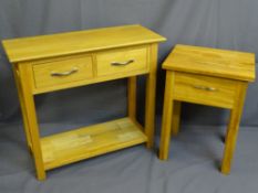 TWO ULTRA MODERN LIGHTWOOD EFFECT SIDE TABLES with drawers, 77 and 66cm heights