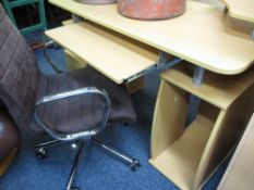 LIGHT WOOD EFFECT MODERN OFFICE DESK and an excellent chrome and brown leather effect office chair