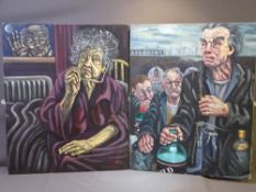 CARL HODGSON two oils on canvas 'Wild and White' and 'Age Concern' both 59 x 49cms