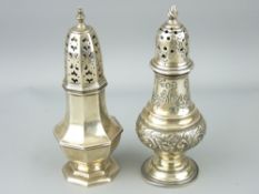 TWO SILVER SUGAR SHAKERS - one octagonal based, Chester 1928, 2.5ozs and one circular based with