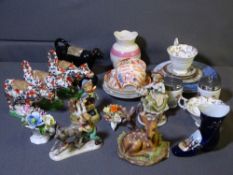 FOUR VINTAGE COW CREAMERS, Hummel type figurines and other decorative pottery and porcelain
