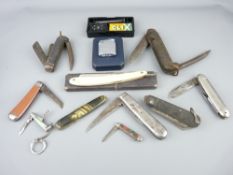 COLLECTION OF POCKET KNIVES, a cased Ronson lighter, Clix razor set and a German vintage cut throat,