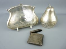 THREE ITEMS OF SMALL SILVER including a pear shape container and ladies' evening purse with