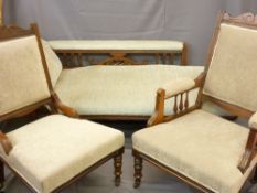 EDWARDIAN SALON SUITE of chaise longue, 176cms and matching ladies' and gents' chairs