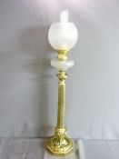 EXCELLENT GOTHIC REVIVAL BRASS OIL LAMP with screw-in frosted font, duplex wick burner, collar and