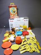 A TEASMADE, boxed, brand new and never used and a small bag of mixed Fisher Price Toys