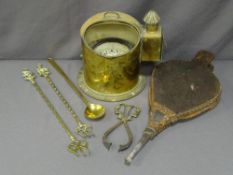 JOHN LILLEY & SON LIMITED, LONDON, BRASS CASED SHIP'S GIMBAL COMPASS, a pair of vintage bellows