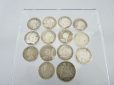 ELEVEN SILVER THREE PENCE PIECES, Victorian to early 1900s, an 1891 US dime and an Indian two Anna