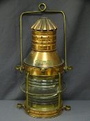 COPPER HANGING SHIPS' LAMP, titled 'Anchor', 52cms height