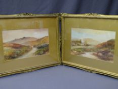 G H JENKINS watercolours - a pair of neatly frames landscape scenes with horses and carts on tracks,