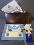 MASONIC CASE with apron, gloves and contents including badges ETC