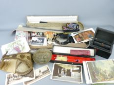 MIXED GROUP OF COLLECTABLES including Victorian and later bead work, a boxed Chinese writing