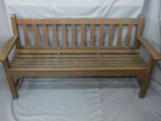 WOODEN SLATTED GARDEN BENCH, 83cms height, 152cms width, 57cms depth