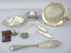 SMALL SILVER - a quantity to include two mother of pearl fruit knives, a Walker and Hall ashtray,