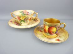 ROYAL WORCESTER - glazed cup and saucer, the cup decorated with apples and blackberries, painted