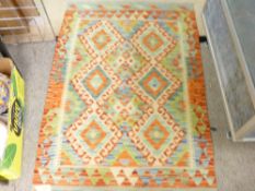 VEGETABLE DYE WOOL CHOBI KELIM, colourful ground with diamond variant central panel, 123 x 85cms