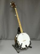 BOSTON FIVE STRING BANJO, apparently unused in excellent order with associated stand