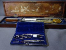 MAHOGANY CASED ARCHITECT/PLANNERS' DRAWING TOOLS and another cased set