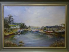 THELMA RYAN oil on canvas - Abersoch with numerous boats, signed and entitled verso, 49 x 74cms