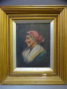 ITALIAN SCHOOL oil on canvas - head and shoulders study of an elderly lady with headscarf,