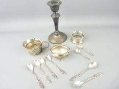 SMALL PARCEL OF SILVER - circular based short stemmed candle holder, 14.5cms high, Chester date