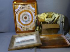 MIXED TRAYS & MIRRORS including an inlaid butterfly wing one