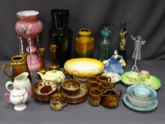 MILK GLASS HANGING LUSTRE VASE, Royal Doulton figurine 'Elyse' HN2429 and a quantity of decorative