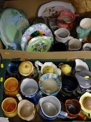 GOOD COLLECTION OF VINTAGE JUGS, VASES & DECORATIVE DISHES including Majolica, Maling, Crown Ducal