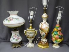 THREE ANTIQUE STYLE DECORATIVE TABLE LAMPS and one other