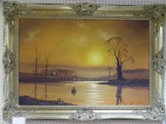 PETER COSSLETT oil on canvas - titled 'Golden Reflections' verso, 49 x 74.5cms