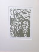SIR KYFFIN WILLIAMS RA linocut - 'Pryderi a'r Moch', signed with initials, 20 x 15cms