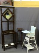 VINTAGE OAK MIRRORED HALL STAND, 183cms height, 60cms width, 25cms depth a painted metamorphic